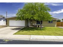 Charming single-story home featuring a well-maintained lawn and mature shade tree at 308 E La Jolla Dr, Tempe, AZ 85282