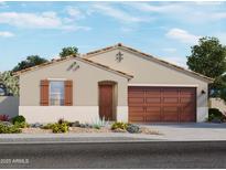 Charming single-story home with a two-car garage, desert landscaping, and a warm, inviting facade at 16004 W Honeysuckle Dr, Surprise, AZ 85387