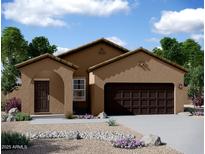 Charming one-story home with a two-car garage, desert landscaping and covered entry at 5840 W Coplen Farms Rd, Laveen, AZ 85339