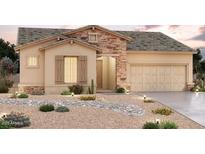 Charming single-story home featuring stucco siding, stone accents, and a well-manicured desert landscape at 11002 N 164Th Dr, Surprise, AZ 85388