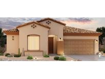 Charming single-story home with tile roof, neutral stucco and a well-manicured, desert-style front yard at 16343 W Morning Glory St, Goodyear, AZ 85338