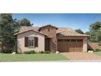 Charming single-Gathering home showcasing a stone facade, a two-car garage, and a perfectly manicured front lawn at 15824 W Kendall St, Goodyear, AZ 85338