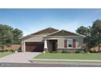Charming single-story home features a two-car garage, desert landscaping, and a welcoming front porch at 16895 W Bronco Trl, Surprise, AZ 85387