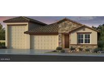 Inviting single-story home showcasing a beautiful stone facade and a spacious three-car garage at 5208 W Jackalope Ln, Laveen, AZ 85339