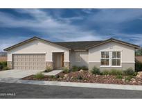 Charming single-story home featuring a stone-accented facade, well-manicured landscaping, and an inviting two-car garage at 18185 E Zuza Dr, Gold Canyon, AZ 85118