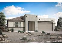Contemporary single-story home showcasing desert landscaping and a neutral color palette at 25801 N 147Th Dr, Surprise, AZ 85387
