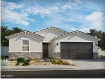 Charming single-story home featuring a stone-accented facade, neutral stucco, and a well-maintained front yard at 31391 N Pinot Dr, San Tan Valley, AZ 85143