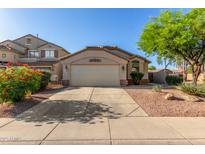 Charming single-story home with a two-car garage and well-maintained desert landscaping at 80 W Grey Stone St, San Tan Valley, AZ 85143