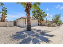 Single Gathering home with desert landscaping, including a large palm tree in the front yard at 9601 S 44Th St, Phoenix, AZ 85044