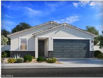 Charming single-story home features a gray garage door, stucco siding, and desert landscaping at 7317 E Cozy Cottage Ln, San Tan Valley, AZ 85143