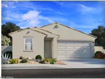 Charming single-story home featuring a neutral color palette, desert landscaping, and an attached two-car garage at 7403 E Cozy Cottage Ln, San Tan Valley, AZ 85143