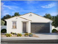 Charming single-story home with a two-car garage and neutral colored stucco exterior with desert landscaping at 7417 E Cozy Cottage Ln, San Tan Valley, AZ 85143