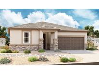 Charming single-story home showcasing a stone veneer, desert landscaping and a two-car garage at 18773 E Panchito Dr, Gold Canyon, AZ 85118