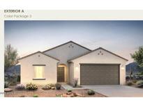 Charming single-story home featuring a neutral color scheme, desert landscaping, and a two-car garage at 25438 W Chipman Rd, Buckeye, AZ 85326