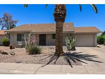 Charming single-story home featuring desert landscaping, mature palm trees, and a private two-car garage in a quiet neighborhood at 932 Leisure World --, Mesa, AZ 85206