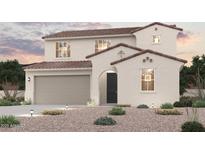 Inviting two-story stucco home featuring a clay tile roof, two-car garage, and desert landscaping at 18090 W Creedance Blvd, Surprise, AZ 85387