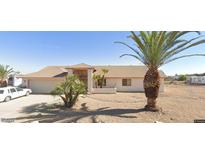 Charming single-story home with mature palm trees, low maintenance desert landscaping, and a welcoming entrance at 14039 N 181St Ave, Surprise, AZ 85388