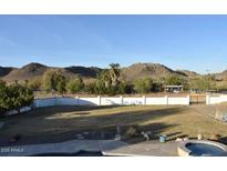 Expansive backyard featuring a large lawn, mature trees, and mountain views, perfect for relaxation and outdoor activities at 4304 W Calle Poco --, Laveen, AZ 85339