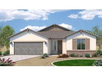 Charming single-story home showcasing a neutral color palette, complemented by desert landscaping and a welcoming two-car garage at 1172 E Ridgerock St, Casa Grande, AZ 85122