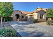 Charming single-story home featuring a tile roof, stucco exterior, and well-manicured landscaping enhancing curb appeal at 19319 E Thornton Rd, Queen Creek, AZ 85142