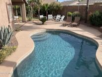 Beautiful backyard pool with a lounge area, surrounded by lush landscaping, creating a perfect outdoor oasis at 30178 N Coral Bean Dr, San Tan Valley, AZ 85143