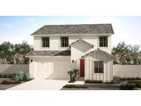 Charming two-story home featuring a two-car garage and red door for a welcoming curb appeal at 18162 W Larkspur Dr, Goodyear, AZ 85338