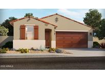 Charming single-story home featuring a private garage, desert landscaping, and a terracotta-tiled roof at 37154 W Prado St, Maricopa, AZ 85138
