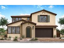 Charming two-story home featuring a terracotta tile roof, neutral stucco, and dark wood garage door at 1492 E Prescott St, Gilbert, AZ 85298