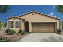 Charming single-story home featuring a neutral stucco facade, a two-car garage and tidy desert landscaping at 18244 W Soft Wind Dr, Surprise, AZ 85387