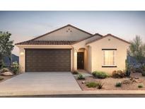 Inviting single-story home featuring a tile roof, two-car garage, and desert landscaping at 5023 S 252Nd Ave, Buckeye, AZ 85326