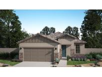 Charming single-story home featuring a two-car garage, stone accents, neutral paint, and professionally landscaped front yard at 3155 S 232Nd Ave, Buckeye, AZ 85326