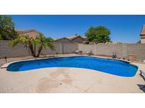 Sparkling blue pool surrounded by a patio and block wall for privacy at 12422 W Rosewood Dr, El Mirage, AZ 85335