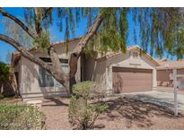 Attractive single-story home with desert landscaping and a two-car garage, shaded by a tree at 1608 S 82Nd Dr, Phoenix, AZ 85043