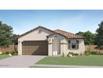Charming single-story home with a stucco exterior, tile roof, and a two-car garage at 14930 W Buckskin Trl, Surprise, AZ 85387