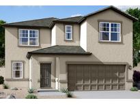 Charming two-story home featuring a neutral color palette, complemented by a spacious two-car garage and well-manicured landscaping at 6008 E Artemis Dr, Florence, AZ 85132