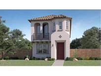 Charming two-story home with stucco exterior, tiled roof, balcony, and desert landscaping at 3339 S Lily Ave, Mesa, AZ 85212
