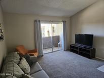 Bright living room with plush carpet and a sliding door to the balcony for natural light at 461 W Holmes Ave # 360, Mesa, AZ 85210