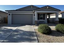Charming single-story home with well-maintained landscaping, a spacious driveway, and a welcoming covered porch at 18230 W Poston Dr, Surprise, AZ 85387