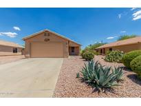 Single story home featuring xeriscape, large driveway, and two-car garage at 1180 W Rosal Ave, Apache Junction, AZ 85120