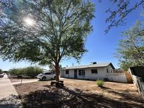 Charming single-story home featuring white painted brick and low maintenance front yard with large shade tree at 1214 E Henry St, Tempe, AZ 85288