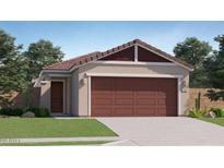 Charming single-story home with a symmetrical facade, a two-car garage, and well-maintained lawn at 25038 N 174Th Ln, Surprise, AZ 85387