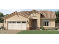 Inviting single-story home showcasing a charming front yard, neutral-toned stucco, and a convenient two-car garage at 17363 W Fallen Leaf Ln, Surprise, AZ 85387