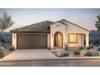 Charming single-story home with a tile roof, desert landscaping, and a two-car garage at 26938 W Rosemonte Dr, Buckeye, AZ 85396