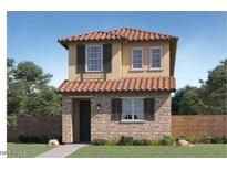 Charming two-story home featuring a stone facade, terracotta roof tiles, and classic window design at 3340 S Lotus Ave, Mesa, AZ 85212