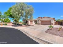 Inviting single-story home with a three-car garage, desert landscaping, and a mature shade tree at 2514 E Grand Canyon Dr, Chandler, AZ 85249