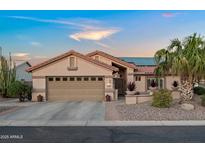 Charming single-story home featuring a two-car garage and desert landscaping at 4029 N 160Th Dr, Goodyear, AZ 85395