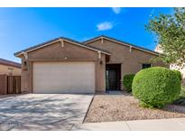 Charming single-story home featuring a two-car garage, low maintenance desert landscaping and a covered entrance at 40010 W Ganly Way, Maricopa, AZ 85138
