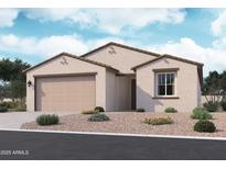 Charming single-story home featuring a two-car garage and a well-maintained xeriscaped front yard at 15743 W Camden Ave, Waddell, AZ 85355