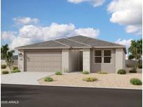 Charming single-story home features a two-car garage, neutral stucco, desert landscaping, and a tile roof at 2367 E Homesteader Rd, San Tan Valley, AZ 85140