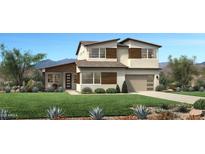 Stunning two-story home boasts a modern design, lush lawn, and a convenient two-car garage at 3362 W Sunstone Dr, San Tan Valley, AZ 85144